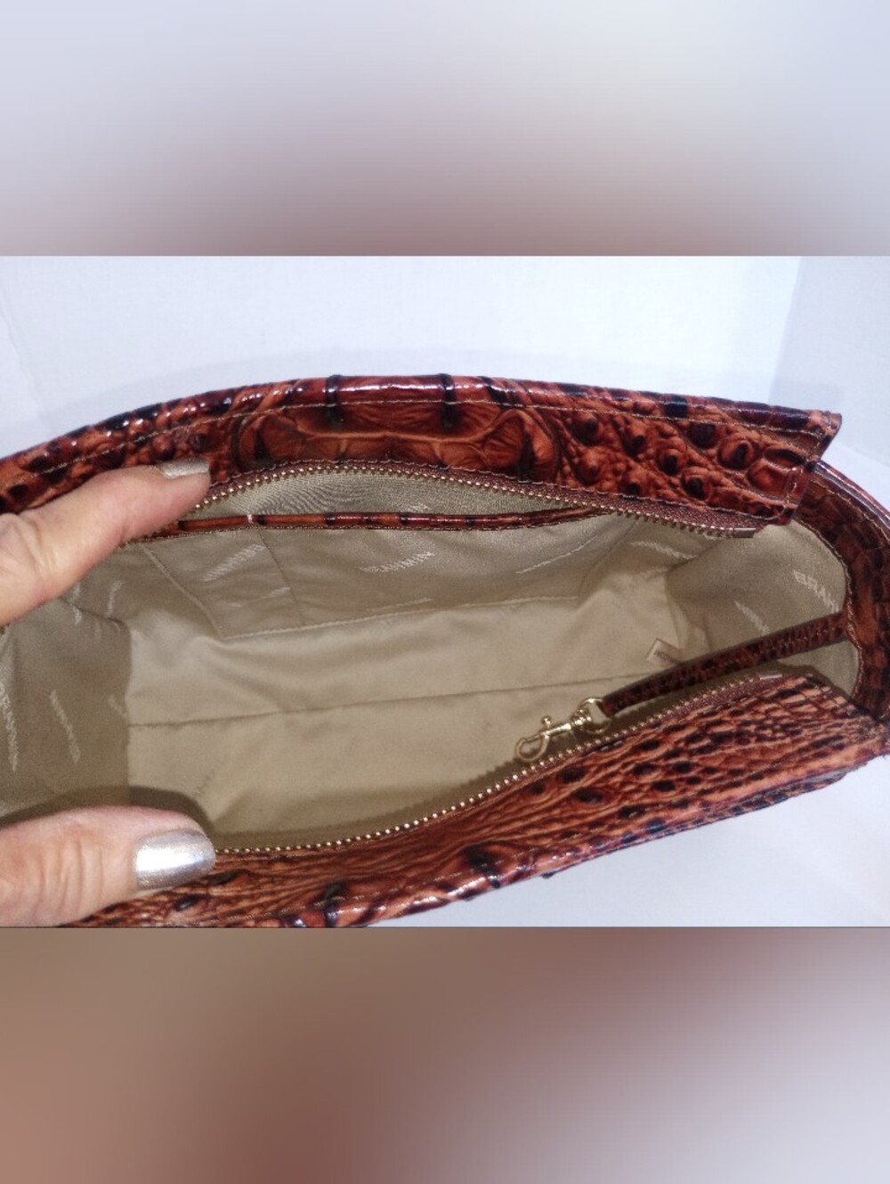 SOLD Brahmin Hillary Pecan Melbourne Croc Embossed Leather Crossbody Bag - Picture 11 of 13